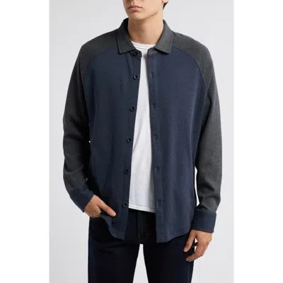 Robert Barakett Paolo Varsity Heathered Cotton Knit Button-up Shirt In Charcoal