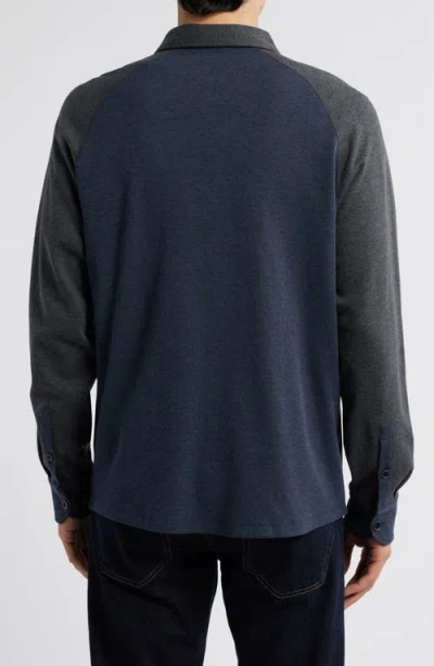 Robert Barakett Paolo Varsity Heathered Cotton Knit Button-up Shirt In Charcoal