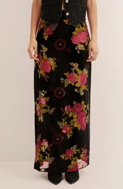 Nasty Gal Floral Devore Maxi Skirt In Pink