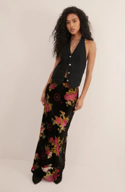 Nasty Gal Floral Devore Maxi Skirt In Pink