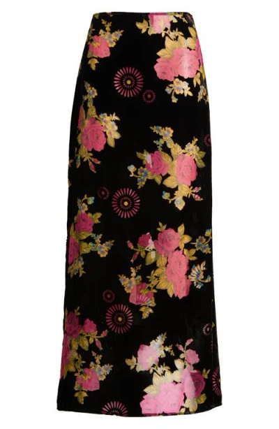 Nasty Gal Floral Devore Maxi Skirt In Pink