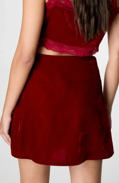 Nasty Gal Lace Trim Side Slit Velvet Miniskirt In Red