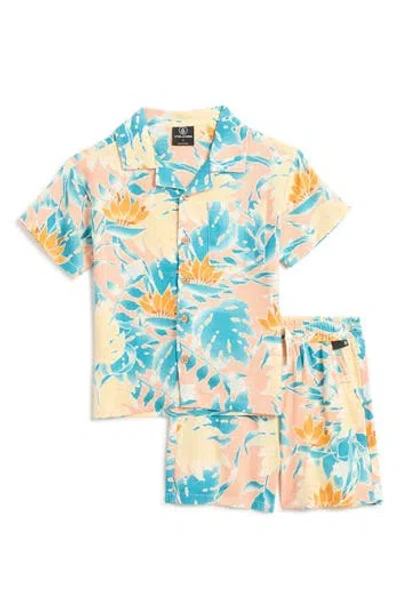 Volcom Kids' Cabana Camp Shirt & Shorts Set In Teal