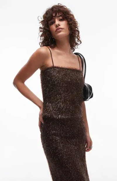 Topshop Tinsel Crop Camisole In Brown