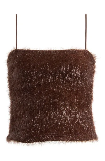 Topshop Tinsel Crop Camisole In Brown