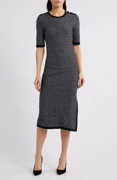 Hugo Boss Boss Etanah Wavy Stripe Sweater Dress In Monochrome Honeycomb Structure