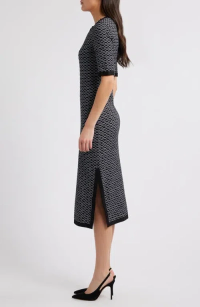 Hugo Boss Boss Etanah Wavy Stripe Sweater Dress In Monochrome Honeycomb Structure