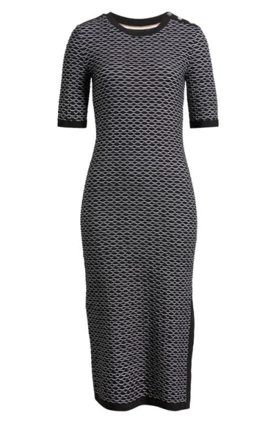 Hugo Boss Boss Etanah Wavy Stripe Sweater Dress In Monochrome Honeycomb Structure