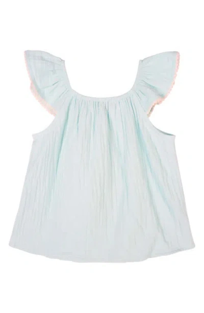 Zunie Kids' Embroidered Gauze Top & Shorts Set In Aqua/ivory