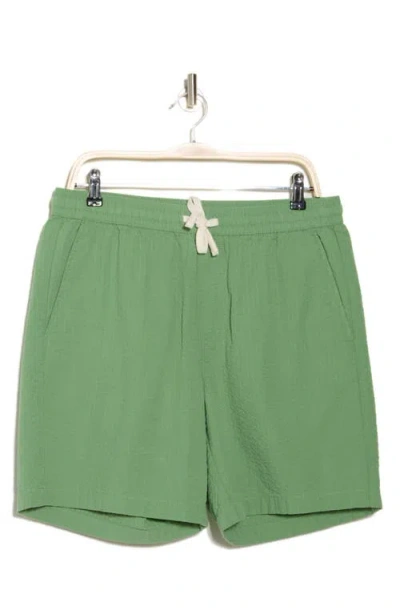 14th & Union Seersucker Cotton Shorts In Green Shale