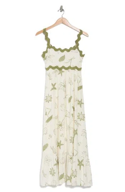BLU PEPPER BLU PEPPER OCEAN PRINT EMPIRE WAIST MIDI DRESS 