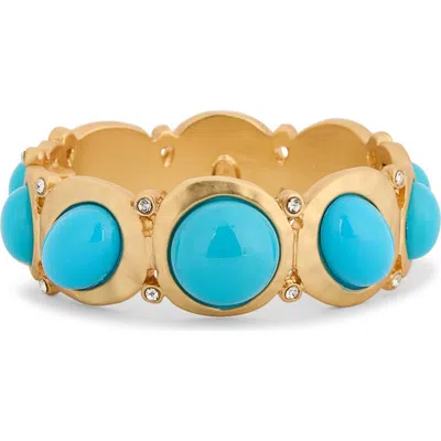 Kenneth Jay Lane Faux Turquoise Cabochon Hinged Bracelet In Satin Gold