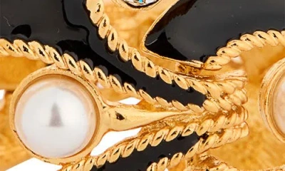 Kenneth Jay Lane Faux Pearl & Crystal Bracelet In Polished Gold