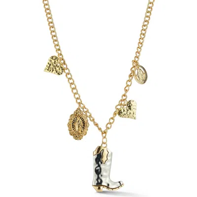 Sphera Milano Plated Cowboy Boot Heart Charm Necklace In Gold