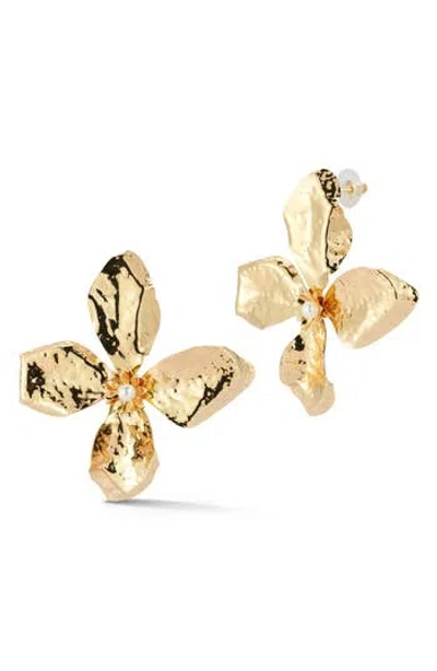 Sphera Milano Faux Pearl Flower Drop Earrings In Gold