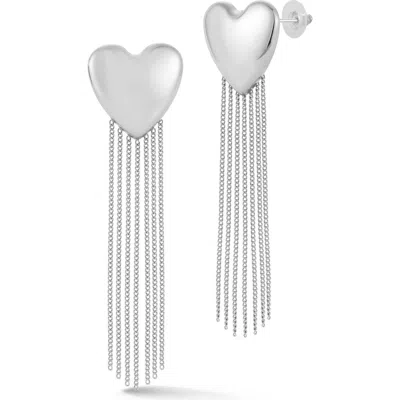 Sphera Milano Heart Tassel Drop Earrings In Silver