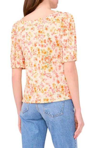 Cece Square Neck Puff Sleeve Top In Multi