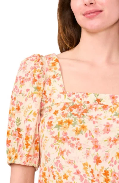 Cece Square Neck Puff Sleeve Top In Multi