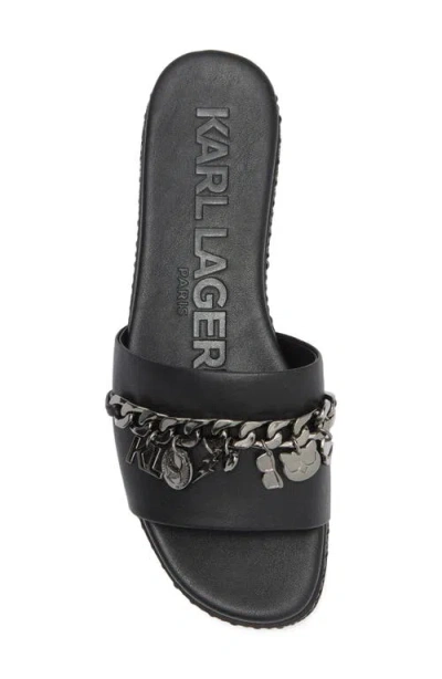 Karl Lagerfeld Paris Basia Charm Chain Slide Sandal In Black/gunmetal