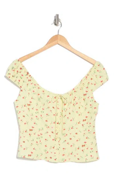 Wayf Tie Front Linen Blend Top In Yellow Ditsy
