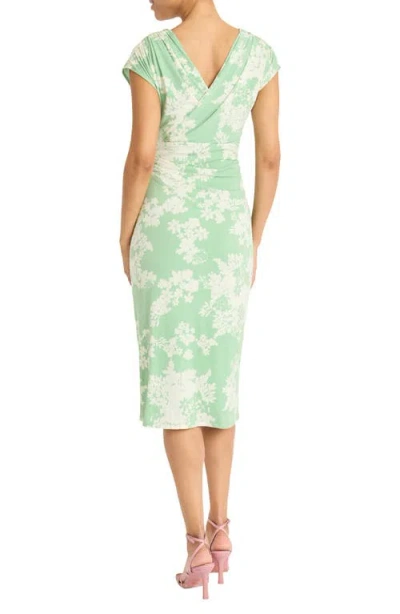 Maggy London Draped Short Sleeve Midi Dress In Sage/ivory