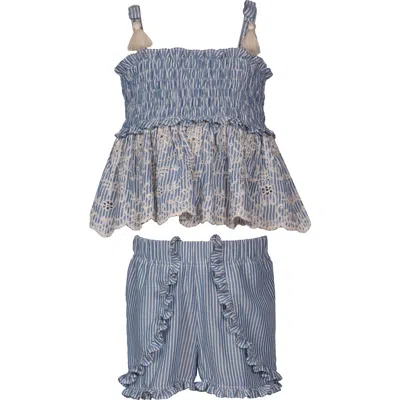 Iris & Ivy Kids' Smocked Peplum Top & Chambray Shorts Set In Cha
