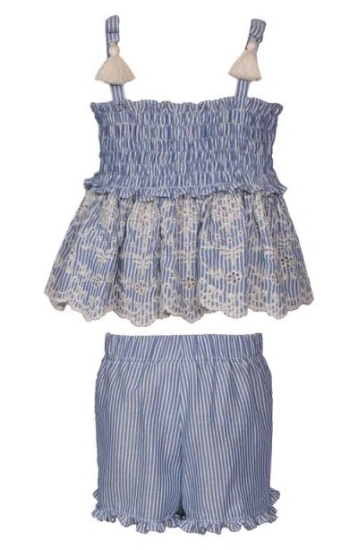 Iris & Ivy Kids' Smocked Peplum Top & Chambray Shorts Set In Chambray Blue