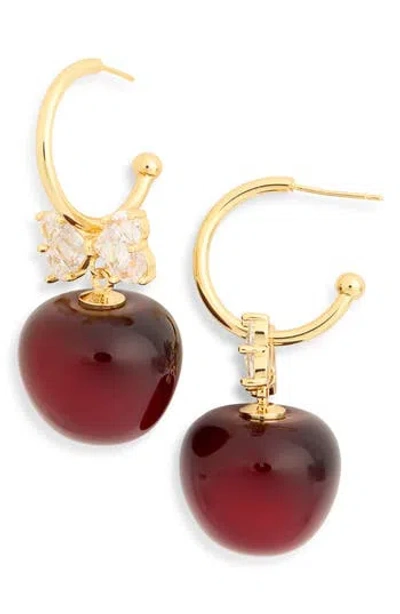 Eye Candy Los Angeles Cherry Bow Drop Huggie Earrings In Red