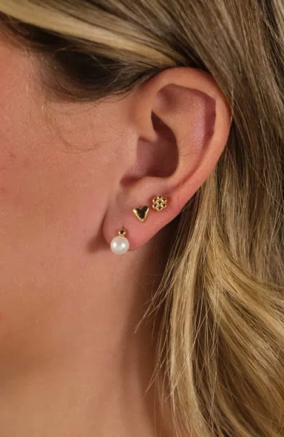 Sterling Forever Irene Faux Pearl Set Of 3 Assorted Stud Earrings In Gold