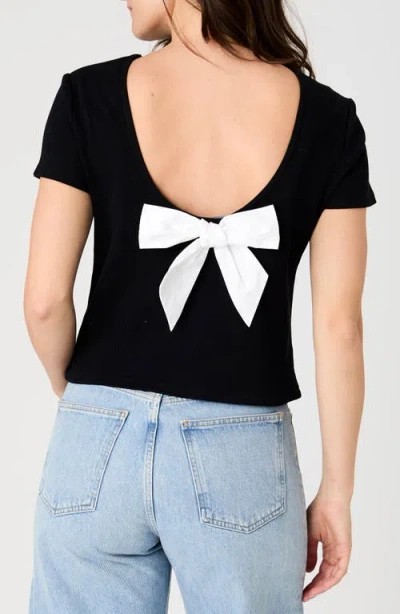 French Connection Bow Back Stretch Cotton T-shirt In Black/summer White