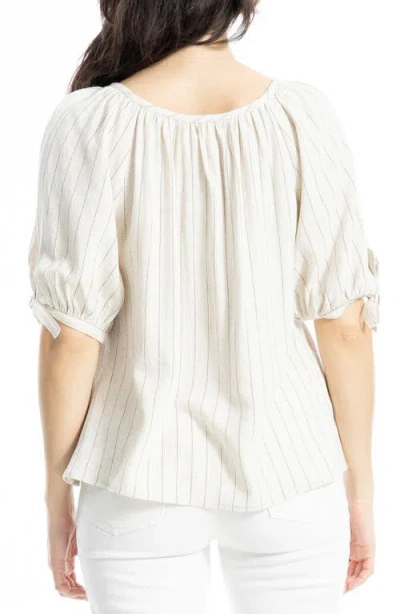 Max Studio Tie Sleeve Top In Natural/black Pinstripe