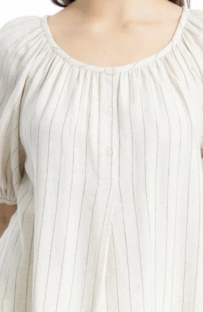 Max Studio Tie Sleeve Top In Natural/black Pinstripe