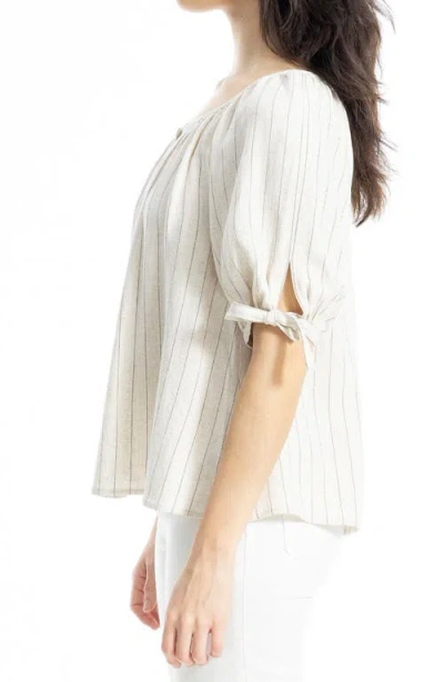 Max Studio Tie Sleeve Top In Natural/black Pinstripe