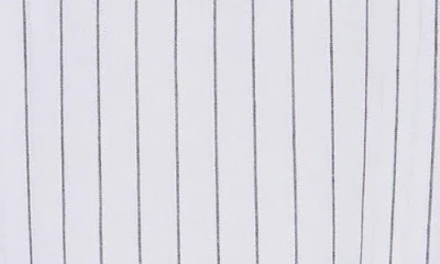 Ellen Tracy Round Neck Button Detail Linen Blend Top In White/black Pinstripe