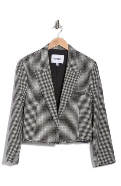 Re/done Houndstooth Cutoff Boyfriend Blazer In Black/white