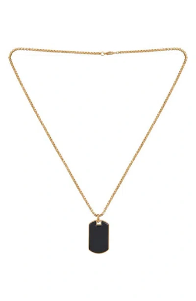 American Exchange Set Of 2 Curb Chain & Dog Tag Pendant Necklaces In Black/gold