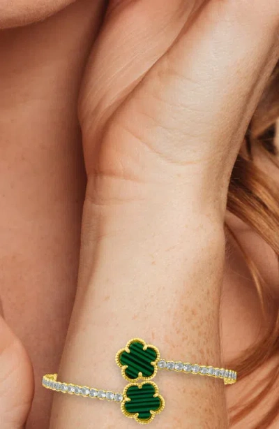 Cz By Kenneth Jay Lane Cubic Zirconia & Semiprecious Stone Bypass Bracelet In Green/clear Gold