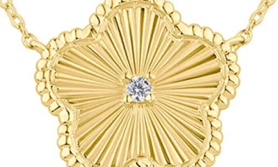 Cz By Kenneth Jay Lane Cubic Zirconia Textured Clover Pendant Necklace In Clear Gold