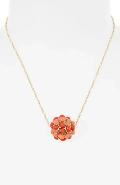 Kenneth Jay Lane Coral Cluster Pendant Necklace In Two Tone Coral