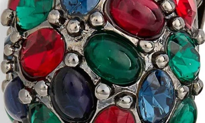 Kenneth Jay Lane Faux Ruby Emerald Sapphire Clip-on Earrings In Gun Metal
