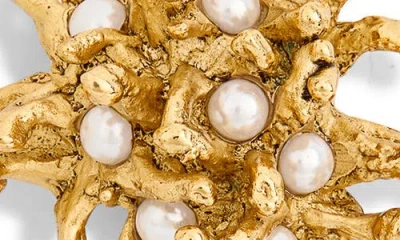 Kenneth Jay Lane Coral Reef Clip-on Earrings In Polished Gold/pearl