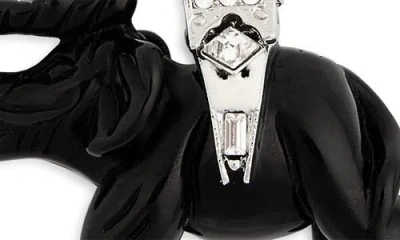 Kenneth Jay Lane Black Elephant Pendant Long Necklace In Polished Silver