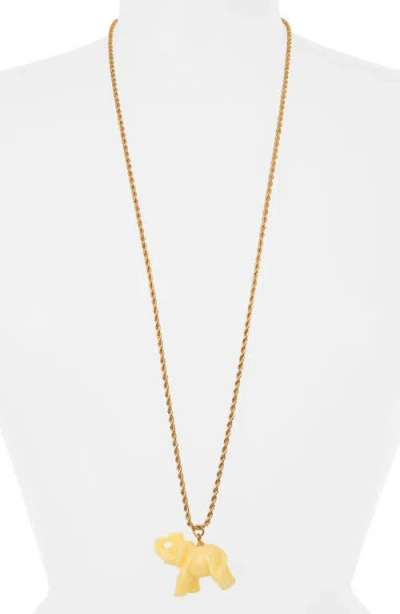 Kenneth Jay Lane Elephant Pendant Necklace In Polished Gold