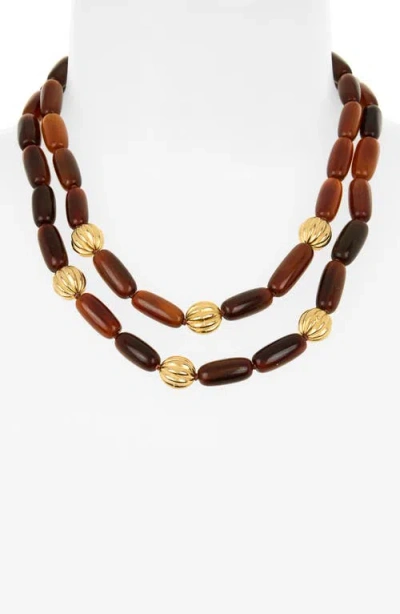 Kenneth Jay Lane Beaded Double Row Collar Necklace In Brown