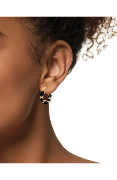 Jardin Enamel Cheetah Hoop Earrings In Black/gold