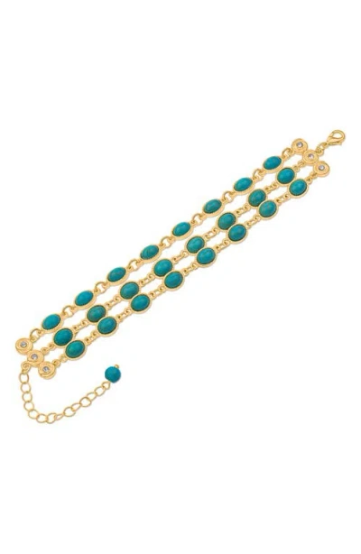 Jardin Cabachon Synthetic Turquoise Bracelet In Turquoise/gold