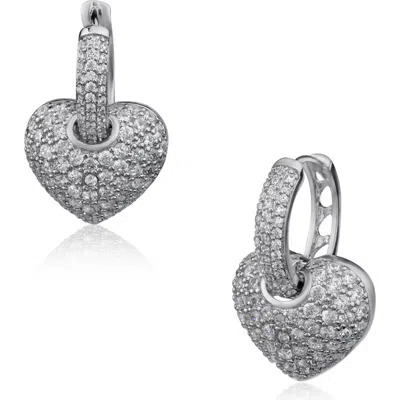 Jardin Pavè Heart Huggie Hoop Earrings In Clear Silver