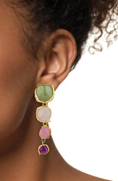 Jardin Graduated Sculpted Circle Linear Drop Earrings In Multi/gold