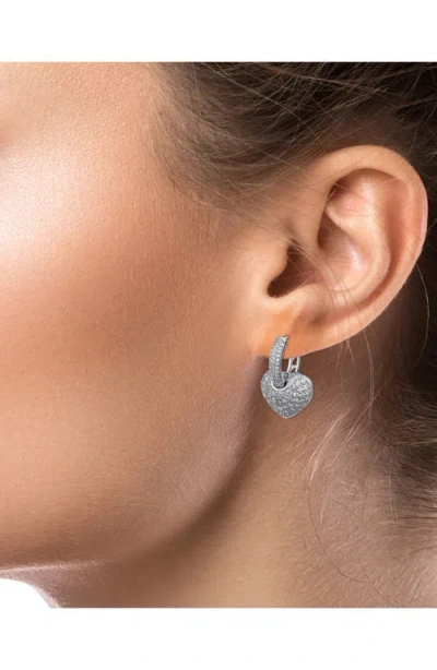 Jardin Pavè Heart Huggie Hoop Earrings In Clear Silver