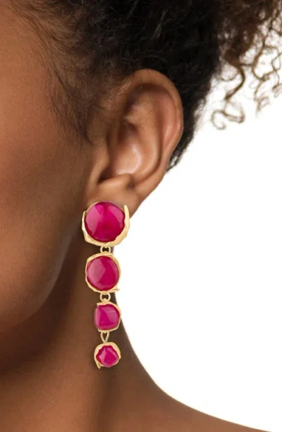 Jardin Graduated Sculpted Circle Linear Drop Earrings In Pink/gold